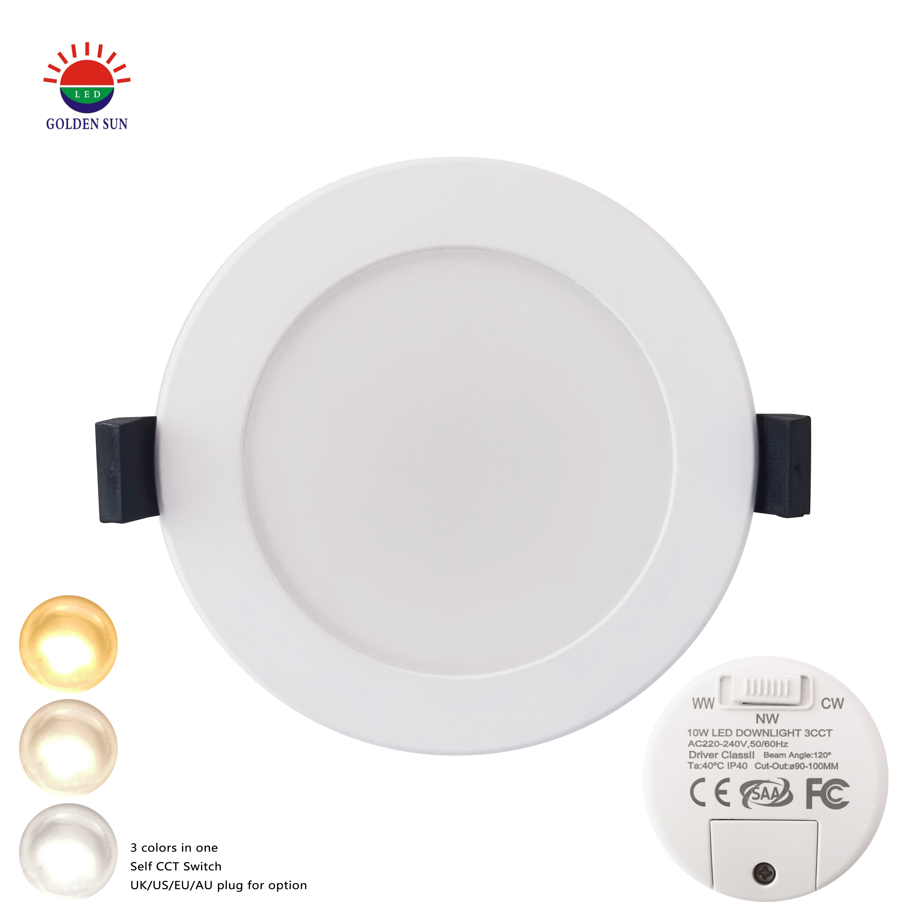 10W CCT LED Downlight 3 Colors in One 3000K-4000K-6000K IP40 220-240V 100LM/W