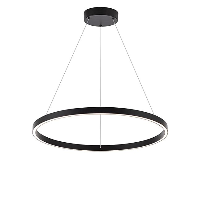 Modern Led Chandelier, 1 Ring Contemporary Led Chandelier Circular Pendant Light, Black Dimmable Hanging Ceiling Light Fixture for Living Dining Room Bedroom Staircase Foyer